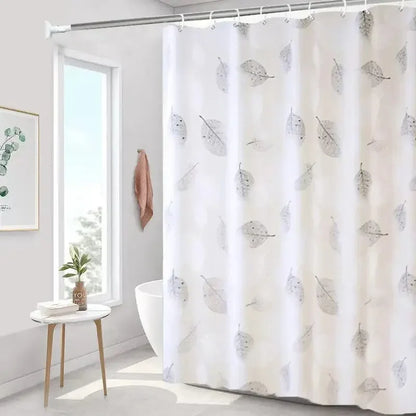 Waterproof Leaf Pattern Shower Curtain - PEVA with Hooks  Rustproof Grommets - ZOOMNSTORE