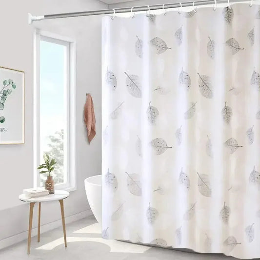 Waterproof Leaf Pattern Shower Curtain - PEVA with Hooks  Rustproof Grommets - ZOOMNSTORE