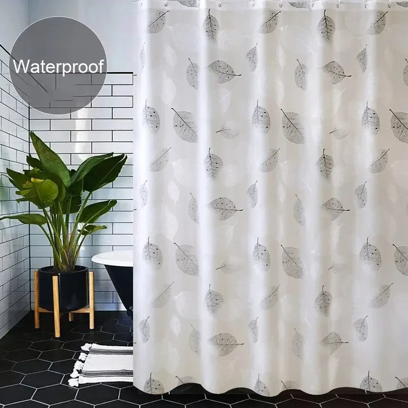 Waterproof Leaf Pattern Shower Curtain - PEVA with Hooks  Rustproof Grommets - ZOOMNSTORE