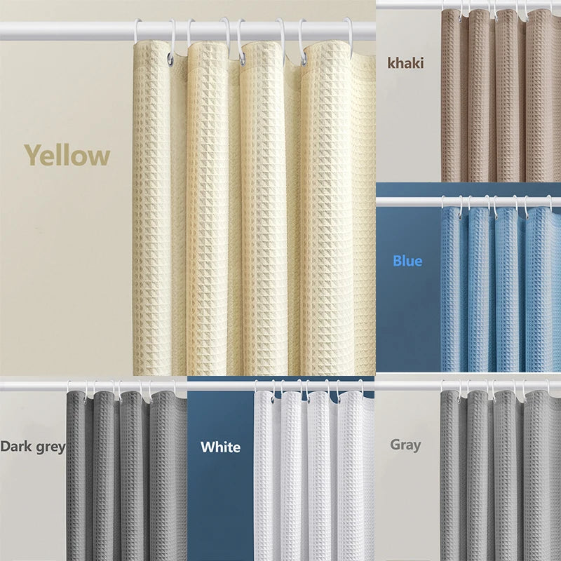 Waterproof Thickened Waffle Shower Curtain - Mildew Resistant Solid Color Bathroom Decor - ZOOMNSTORE