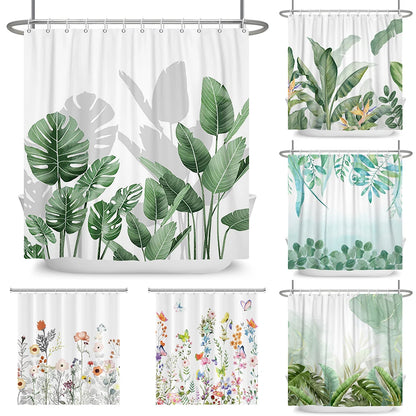 Tropical Leaf Shower Curtain - Waterproof Polyester Bathroom Decor - ZOOMNSTORE
