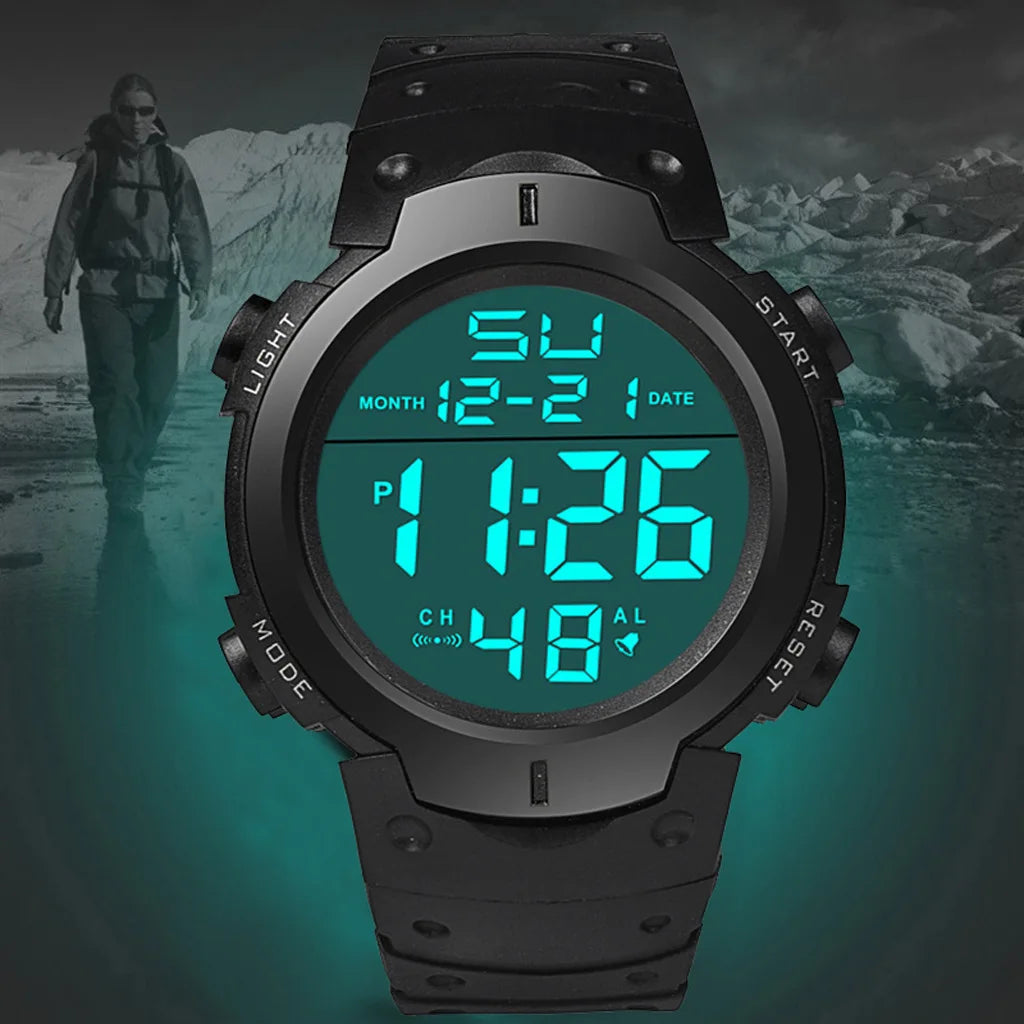 Waterproof Sports Watch - Men's Digital Chronograph Large Dial Silicone Band - ZOOMNSTORE