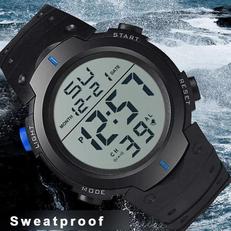 Waterproof Sports Watch - Men's Digital Chronograph Large Dial Silicone Band - ZOOMNSTORE