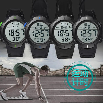 Waterproof Sports Watch - Men's Digital Chronograph Large Dial Silicone Band - ZOOMNSTORE
