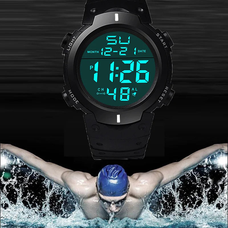 Waterproof Sports Watch - Men's Digital Chronograph Large Dial Silicone Band - ZOOMNSTORE