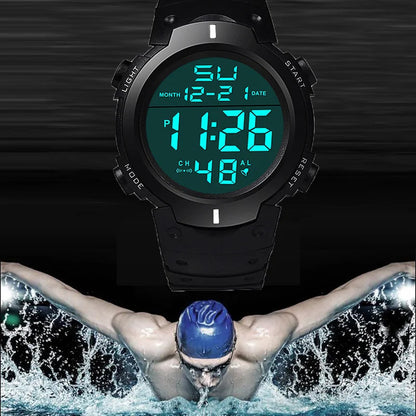 Waterproof Sports Watch - Men's Digital Chronograph Large Dial Silicone Band - ZOOMNSTORE