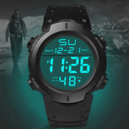 Waterproof Sports Watch - Men's Digital Chronograph Large Dial Silicone Band - ZOOMNSTORE