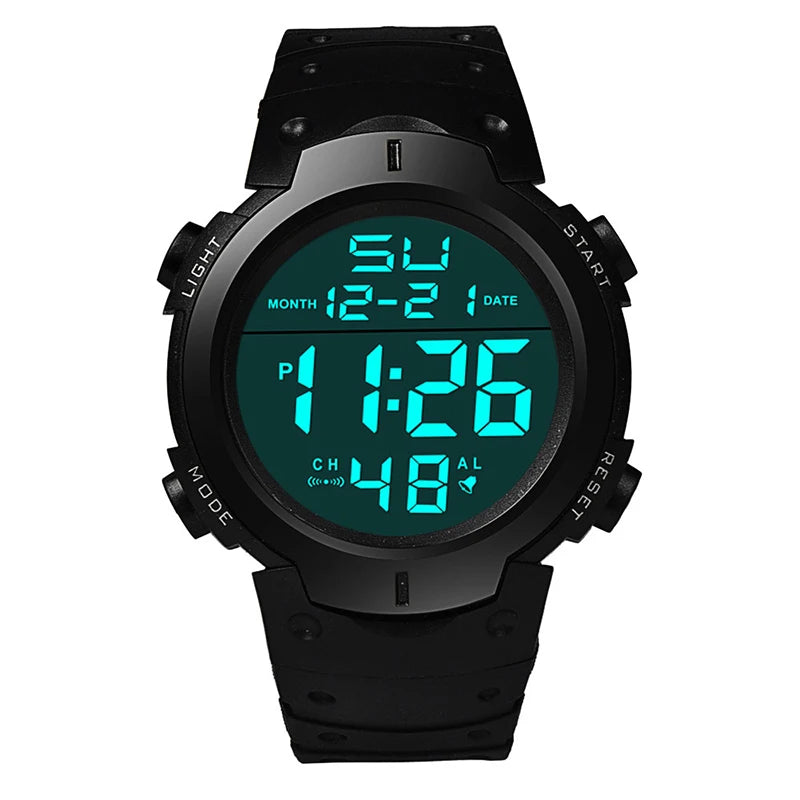 Waterproof Sports Watch - Men's Digital Chronograph Large Dial Silicone Band - ZOOMNSTORE
