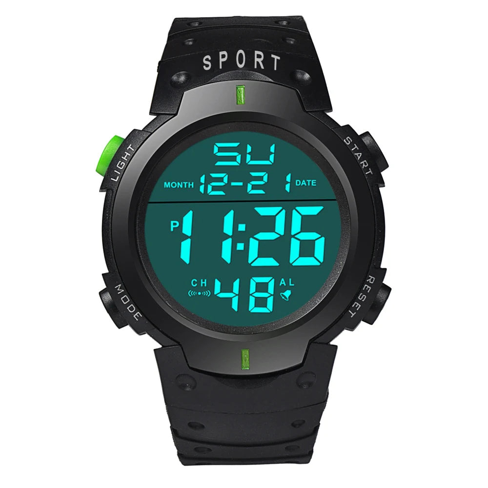 Waterproof Sports Watch - Men's Digital Chronograph Large Dial Silicone Band - ZOOMNSTORE