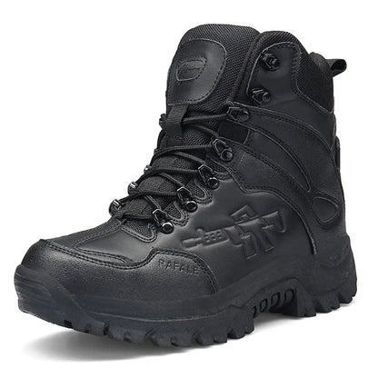 Waterproof Tactical Boots - Men's Winter Cow Suede Work Ankle Boots With Rubber Outsole - ZOOMNSTORE