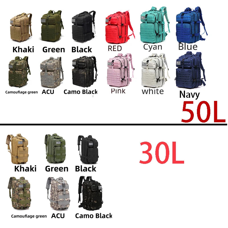 Waterproof Tactical Backpack - 30L50L Nylon Rucksack for Hiking Camping Fishing and Hunting - ZOOMNSTORE
