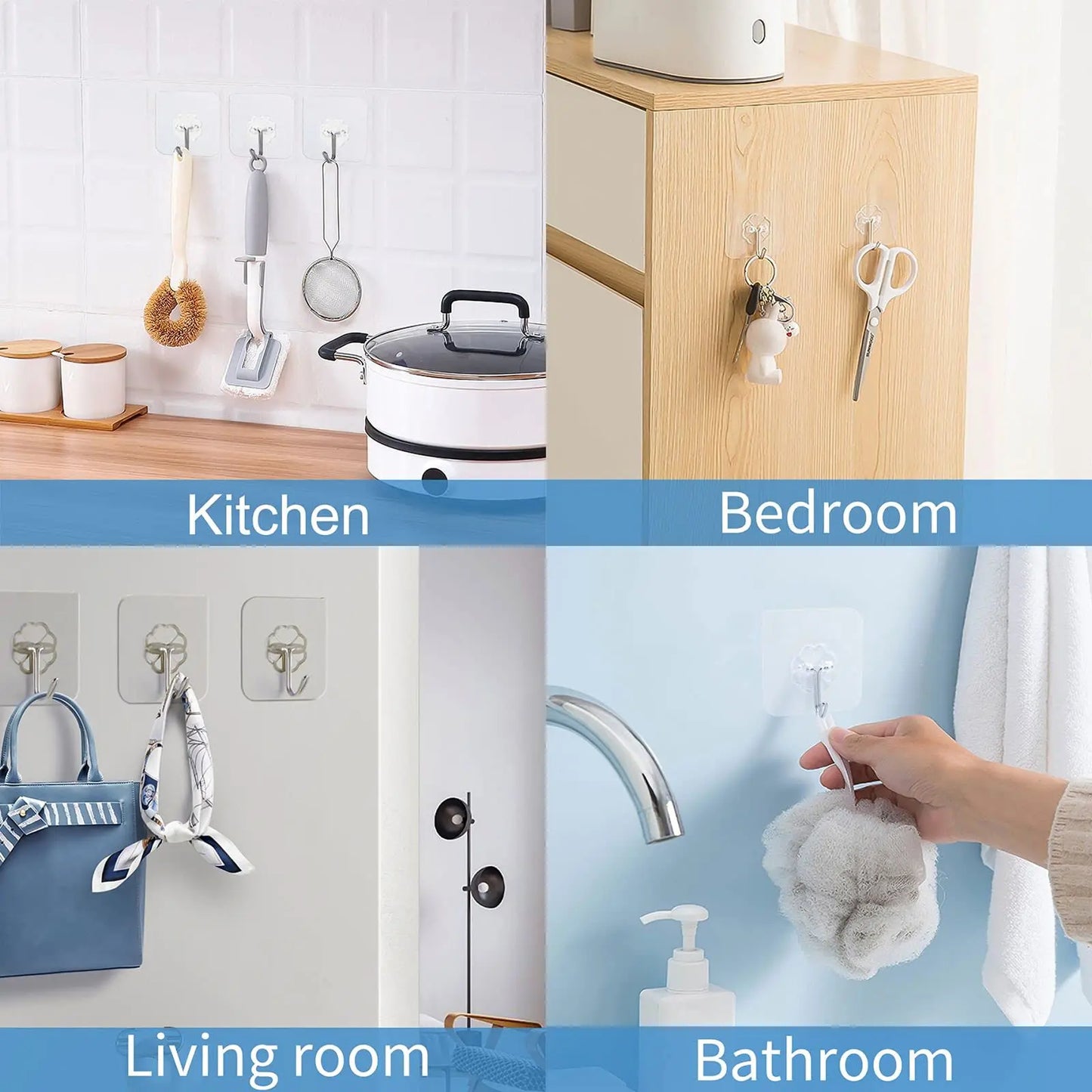 Waterproof Sticky Wall Hooks - Self-Adhesive Hooks for Kitchen Bathroom and Outdoor Use - ZOOMNSTORE