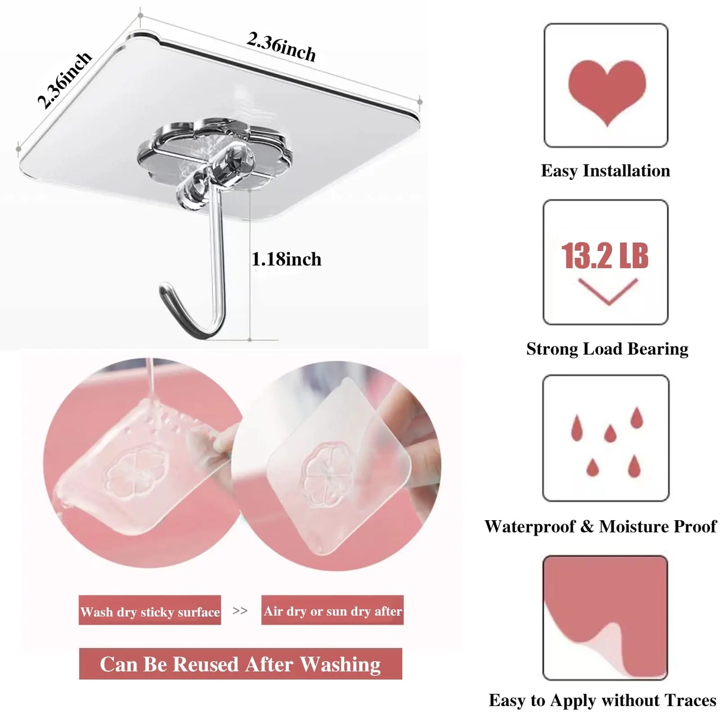 Waterproof Sticky Wall Hooks - Self-Adhesive Hooks for Kitchen Bathroom and Outdoor Use - ZOOMNSTORE