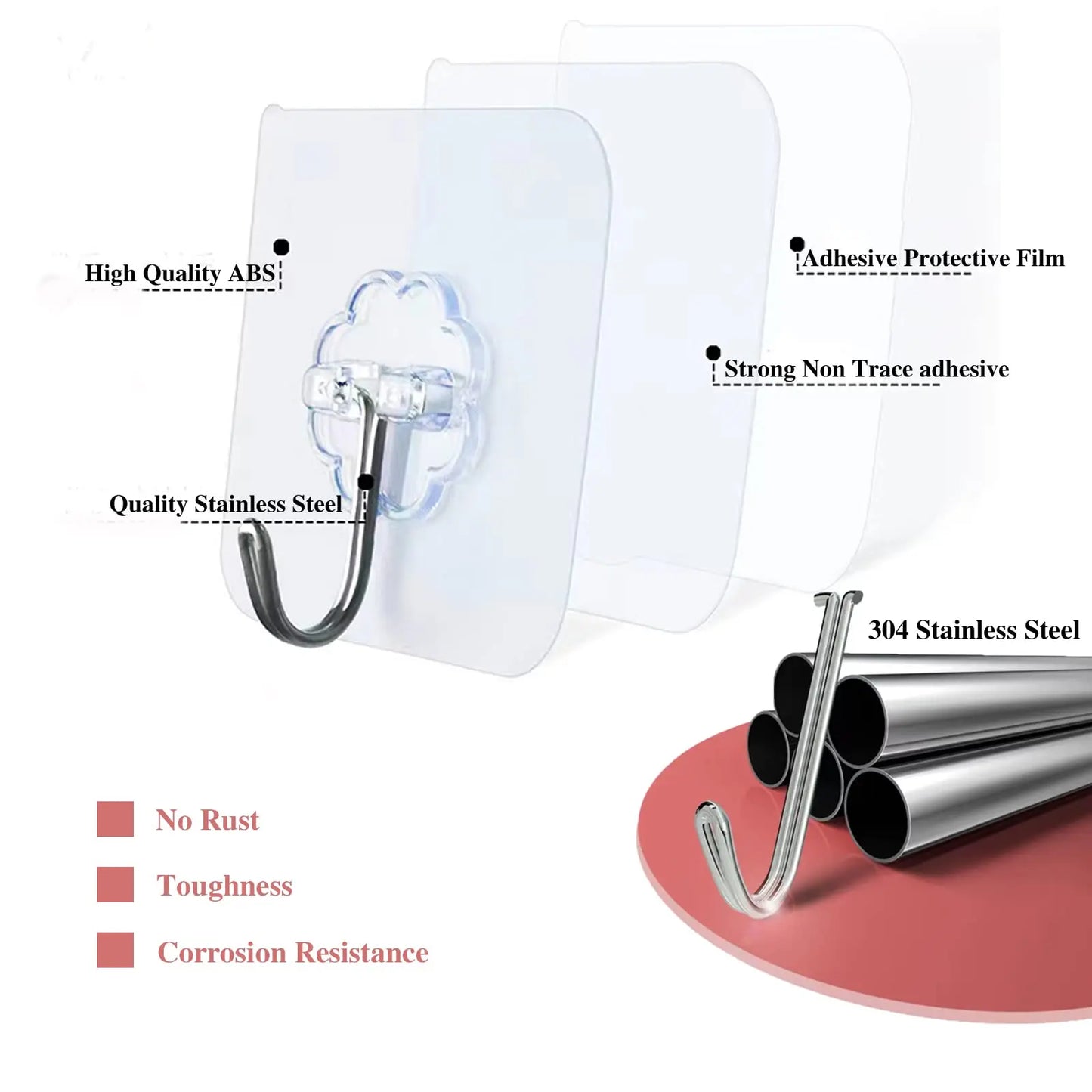 Waterproof Sticky Wall Hooks - Self-Adhesive Hooks for Kitchen Bathroom and Outdoor Use - ZOOMNSTORE