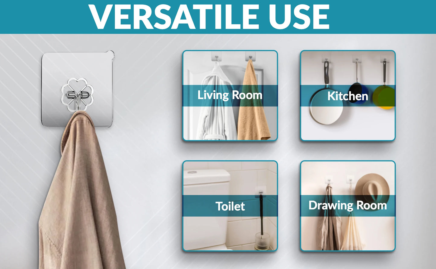 Waterproof Sticky Wall Hooks - Self-Adhesive Hooks for Kitchen Bathroom and Outdoor Use - ZOOMNSTORE