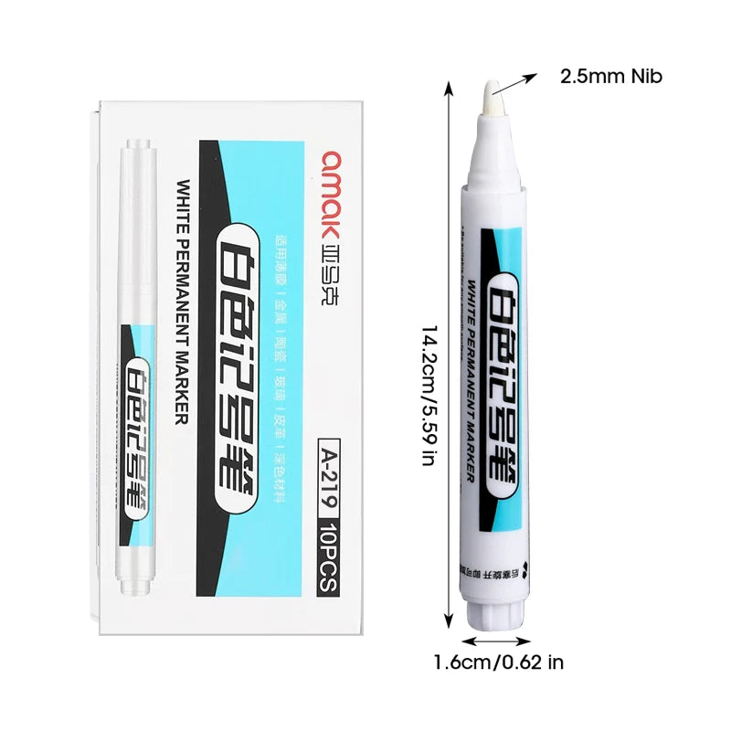 White Marker Oily Fine Tip Courier Waterproof Non-Fading Advertising Greeting Card Tire Glass Highlighter Pen Can Not Be Erased - ZOOMNSTORE