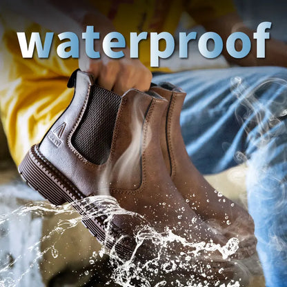 Waterproof Work Boots - Men Safety Steel Toe Leather Ankle Height Shoes - ZOOMNSTORE
