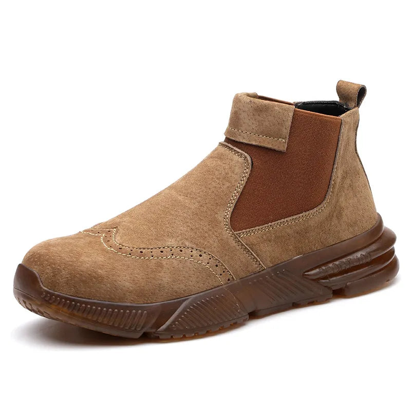 Waterproof Work Boots - Men Safety Steel Toe Leather Ankle Height Shoes - ZOOMNSTORE