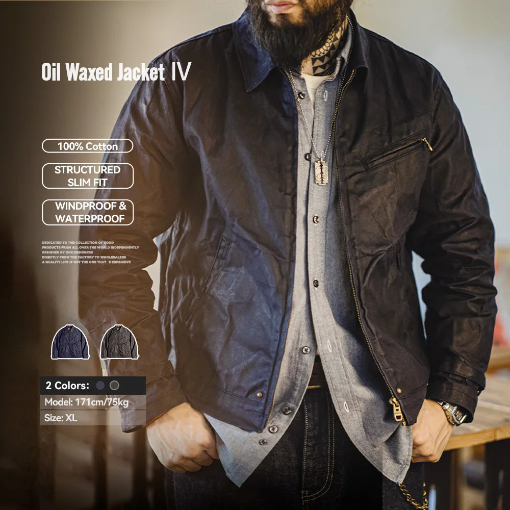 Mens Vintage Waxed Canvas Jacket - Classic Slim Fit SpringFall Outerwear - ZOOMNSTORE