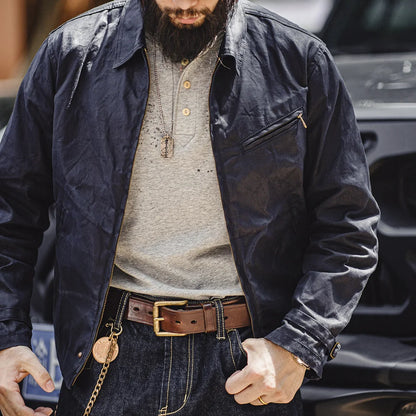 Mens Vintage Waxed Canvas Jacket - Classic Slim Fit SpringFall Outerwear - ZOOMNSTORE