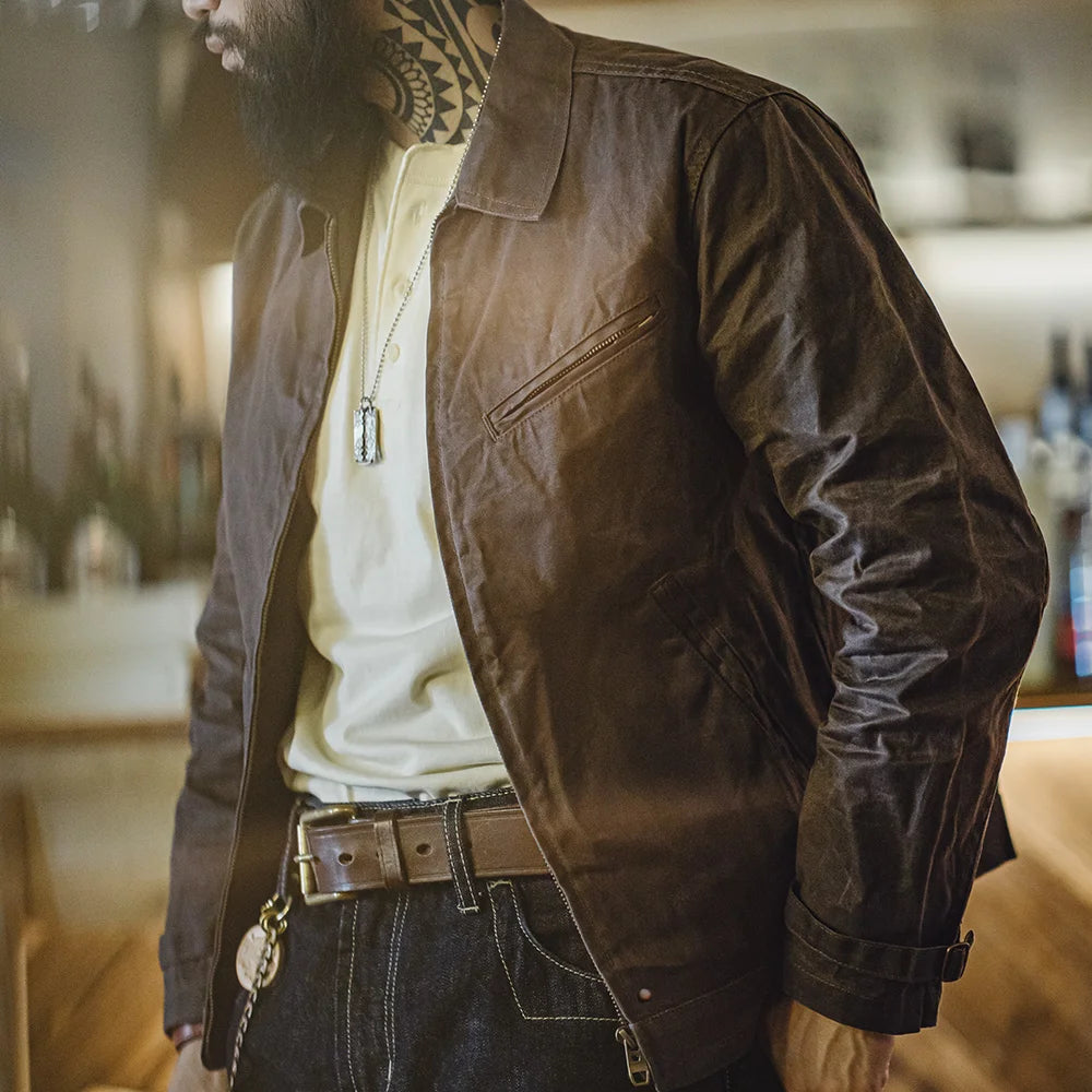 Mens Vintage Waxed Canvas Jacket - Classic Slim Fit SpringFall Outerwear - ZOOMNSTORE