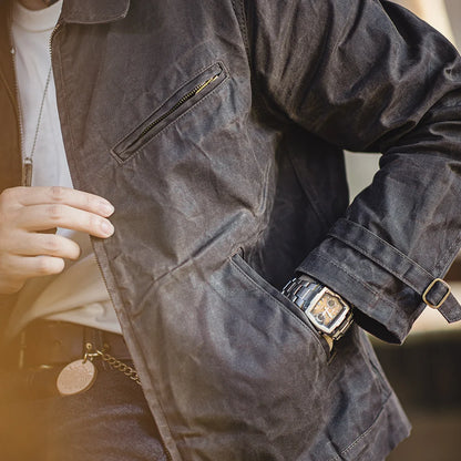 Mens Vintage Waxed Canvas Jacket - Classic Slim Fit SpringFall Outerwear - ZOOMNSTORE