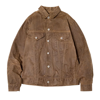 Retro Male Oil Waxed Jacket - Khaki Canvas Military Style Coat - ZOOMNSTORE