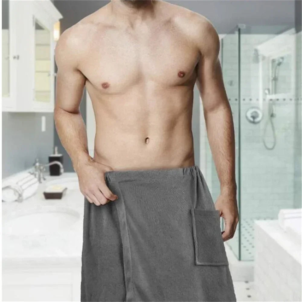 Mens Soft Bath Towel Robe - Wearable Shower Wrap with Pocket for Gym Sauna Beach Spa - ZOOMNSTORE