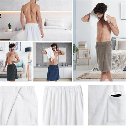 Mens Soft Bath Towel Robe - Wearable Shower Wrap with Pocket for Gym Sauna Beach Spa - ZOOMNSTORE