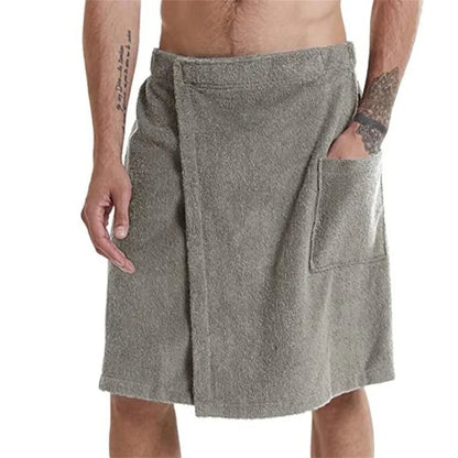 Mens Soft Bath Towel Robe - Wearable Shower Wrap with Pocket for Gym Sauna Beach Spa - ZOOMNSTORE