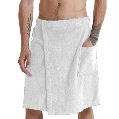 Mens Soft Bath Towel Robe - Wearable Shower Wrap with Pocket for Gym Sauna Beach Spa - ZOOMNSTORE