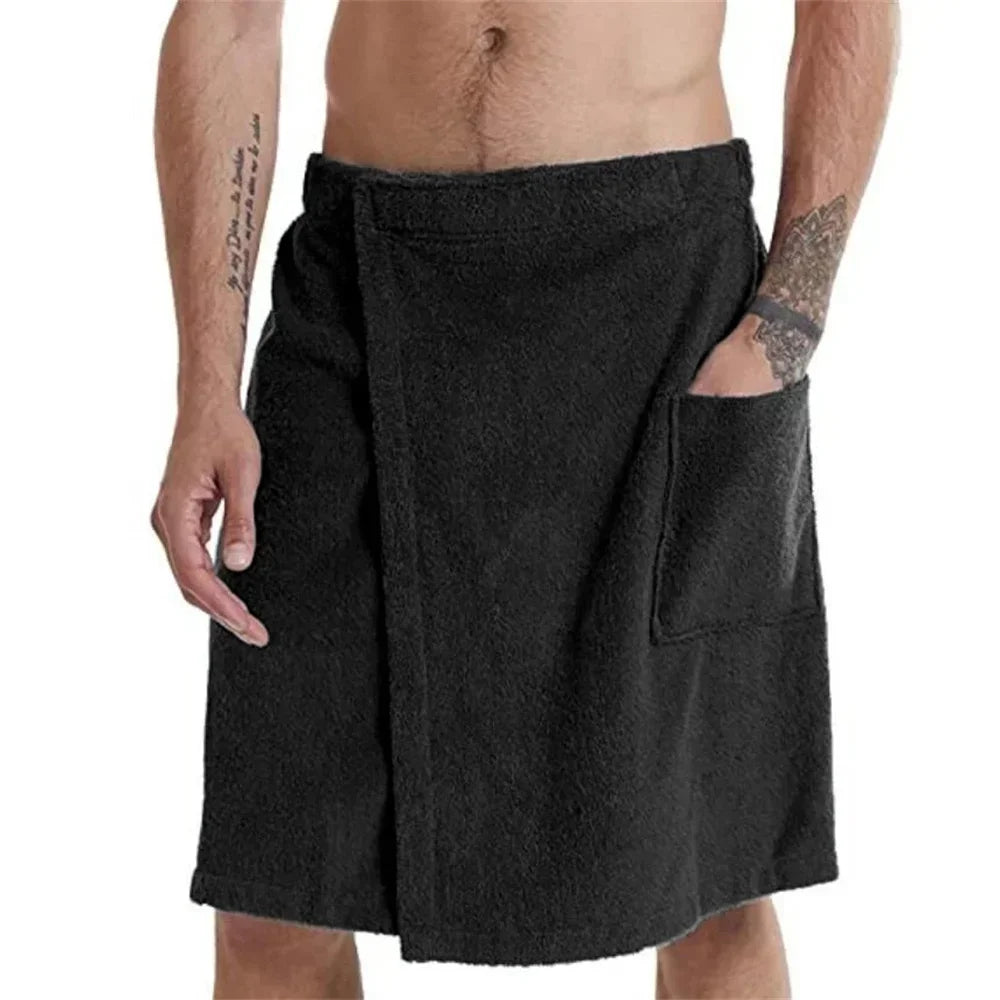 Mens Soft Bath Towel Robe - Wearable Shower Wrap with Pocket for Gym Sauna Beach Spa - ZOOMNSTORE