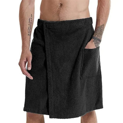 Mens Soft Bath Towel Robe - Wearable Shower Wrap with Pocket for Gym Sauna Beach Spa - ZOOMNSTORE