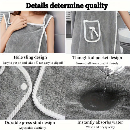 Wearable Bath Towel, Bowknot Coral Velvet Bath Skirt For Adults, Water Absorption, Quick Drying, Bath Towel, No Hair Loss, Bath - ZOOMNSTORE
