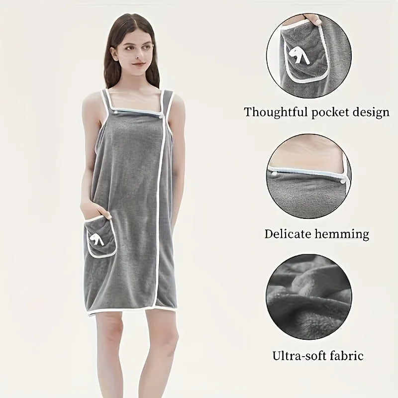 Wearable Bath Towel, Bowknot Coral Velvet Bath Skirt For Adults, Water Absorption, Quick Drying, Bath Towel, No Hair Loss, Bath - ZOOMNSTORE