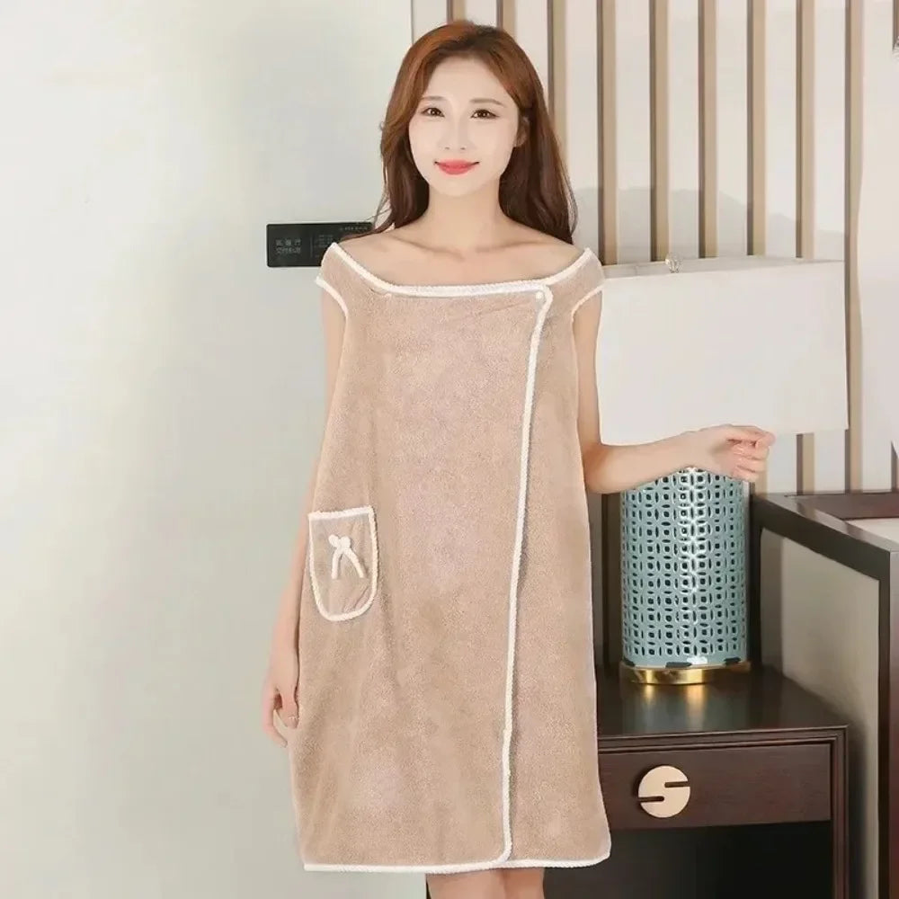 Wearable Bath Towel Dress - Soft Absorbent Coral Fleece Robe - ZOOMNSTORE
