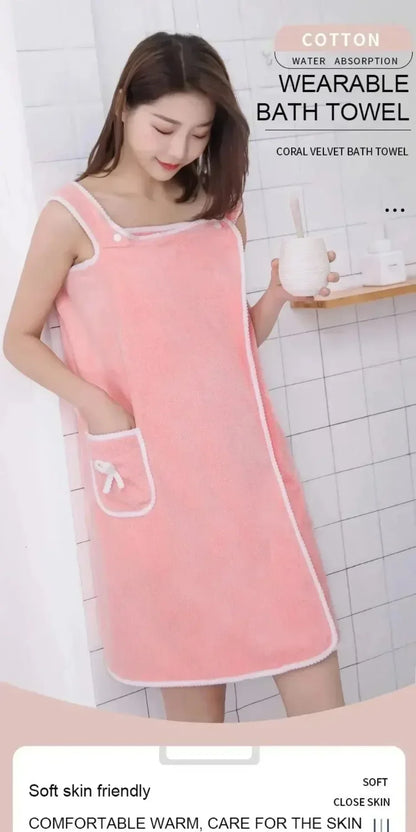Wearable Bath Towel Dress - Soft Absorbent Coral Fleece Robe - ZOOMNSTORE