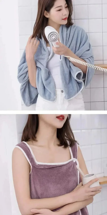 Wearable Bath Towel Dress - Soft Absorbent Coral Fleece Robe - ZOOMNSTORE