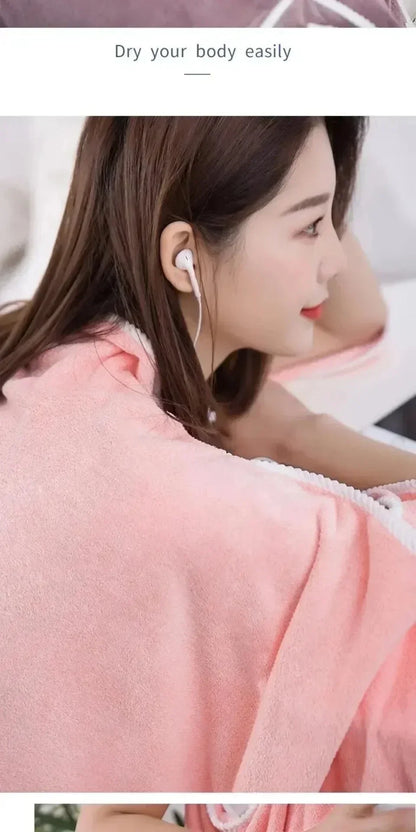 Wearable Bath Towel Dress - Soft Absorbent Coral Fleece Robe - ZOOMNSTORE