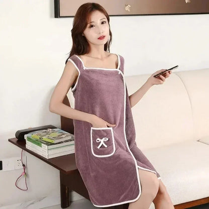 Wearable Bath Towel Dress - Soft Absorbent Coral Fleece Robe - ZOOMNSTORE