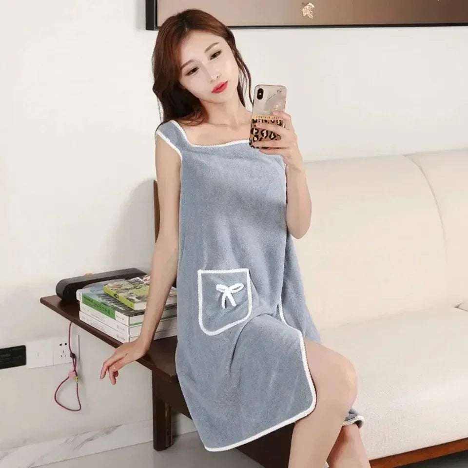 Wearable Bath Towel Dress - Soft Absorbent Coral Fleece Robe - ZOOMNSTORE