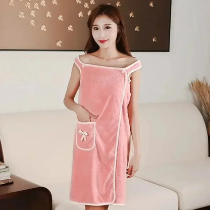 Wearable Bath Towel Dress - Soft Absorbent Coral Fleece Robe - ZOOMNSTORE