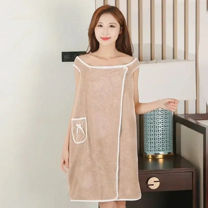 Wearable Bath Towel Dress - Soft Absorbent Coral Fleece Robe - ZOOMNSTORE