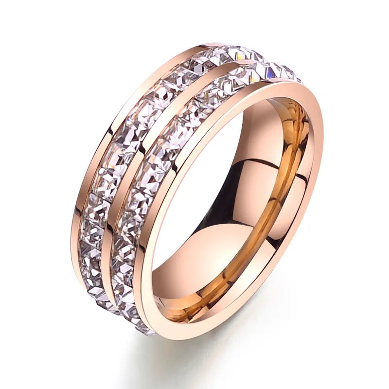 Wedding Band Ring Stainless Steel With Zircon - Fashion Pair Rings For Women - ZOOMNSTORE