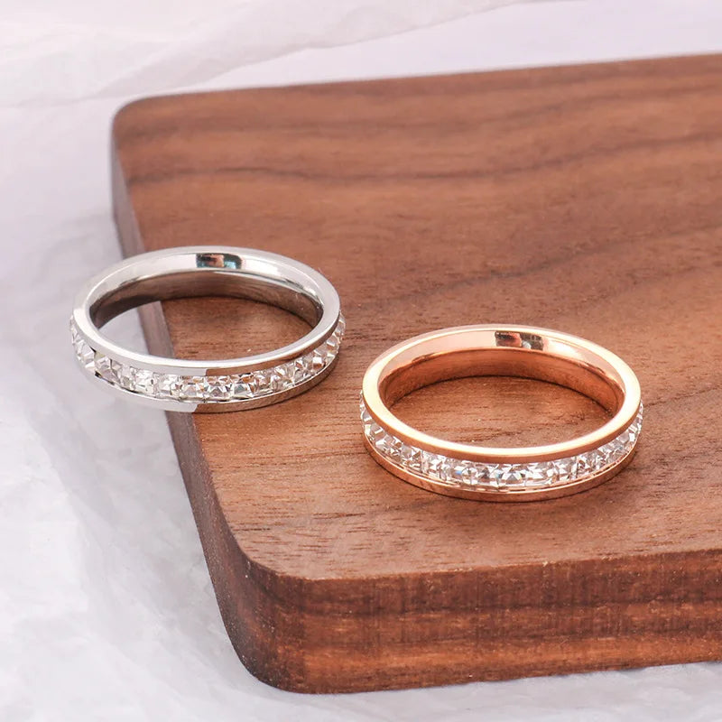 Wedding Band Ring Stainless Steel With Zircon - Fashion Pair Rings For Women - ZOOMNSTORE