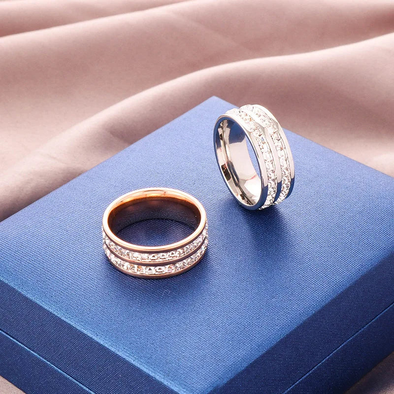 Wedding Band Ring Stainless Steel With Zircon - Fashion Pair Rings For Women - ZOOMNSTORE
