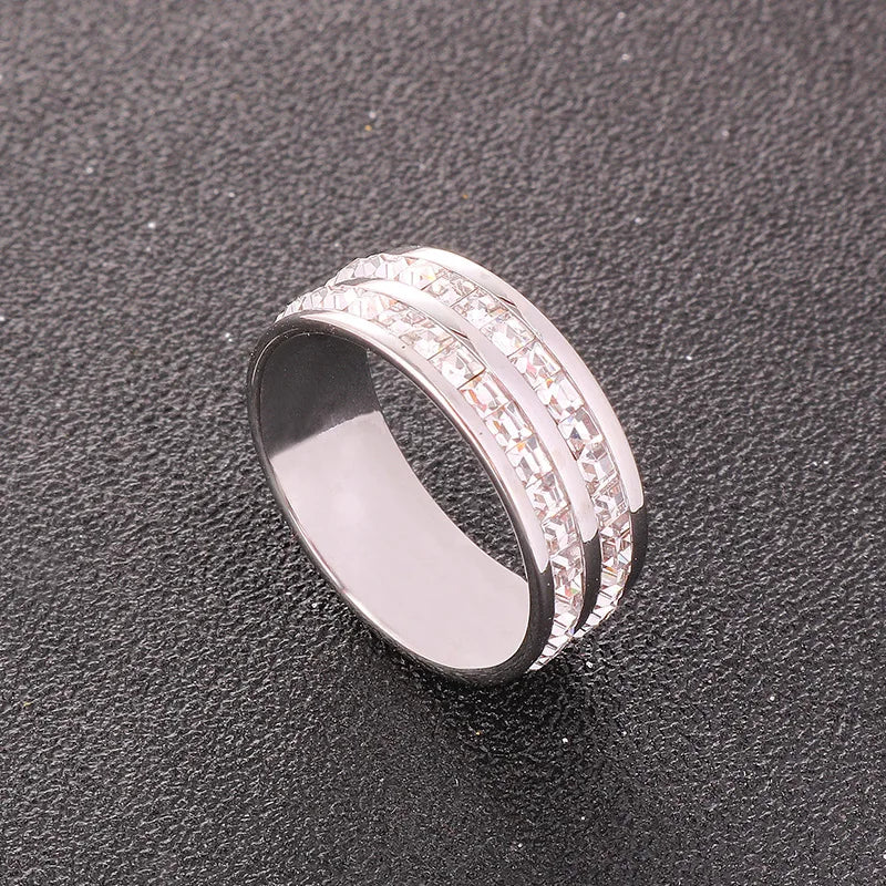 Wedding Band Ring Stainless Steel With Zircon - Fashion Pair Rings For Women - ZOOMNSTORE