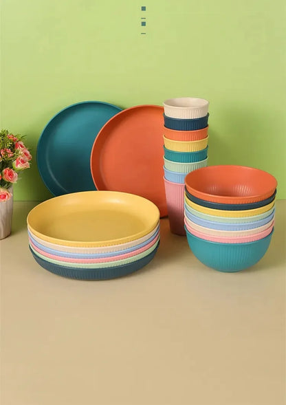 Eco-Friendly Wheat Straw Dinnerware Set - 4pcs Plates Cups Bowls for Home  Outdoor Use - ZOOMNSTORE