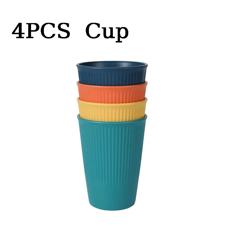 Eco-Friendly Wheat Straw Dinnerware Set - 4pcs Plates Cups Bowls for Home  Outdoor Use - ZOOMNSTORE