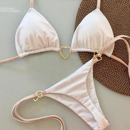 White Lace-up Bikini Set - Womens Low Waist Swimsuit - ZOOMNSTORE